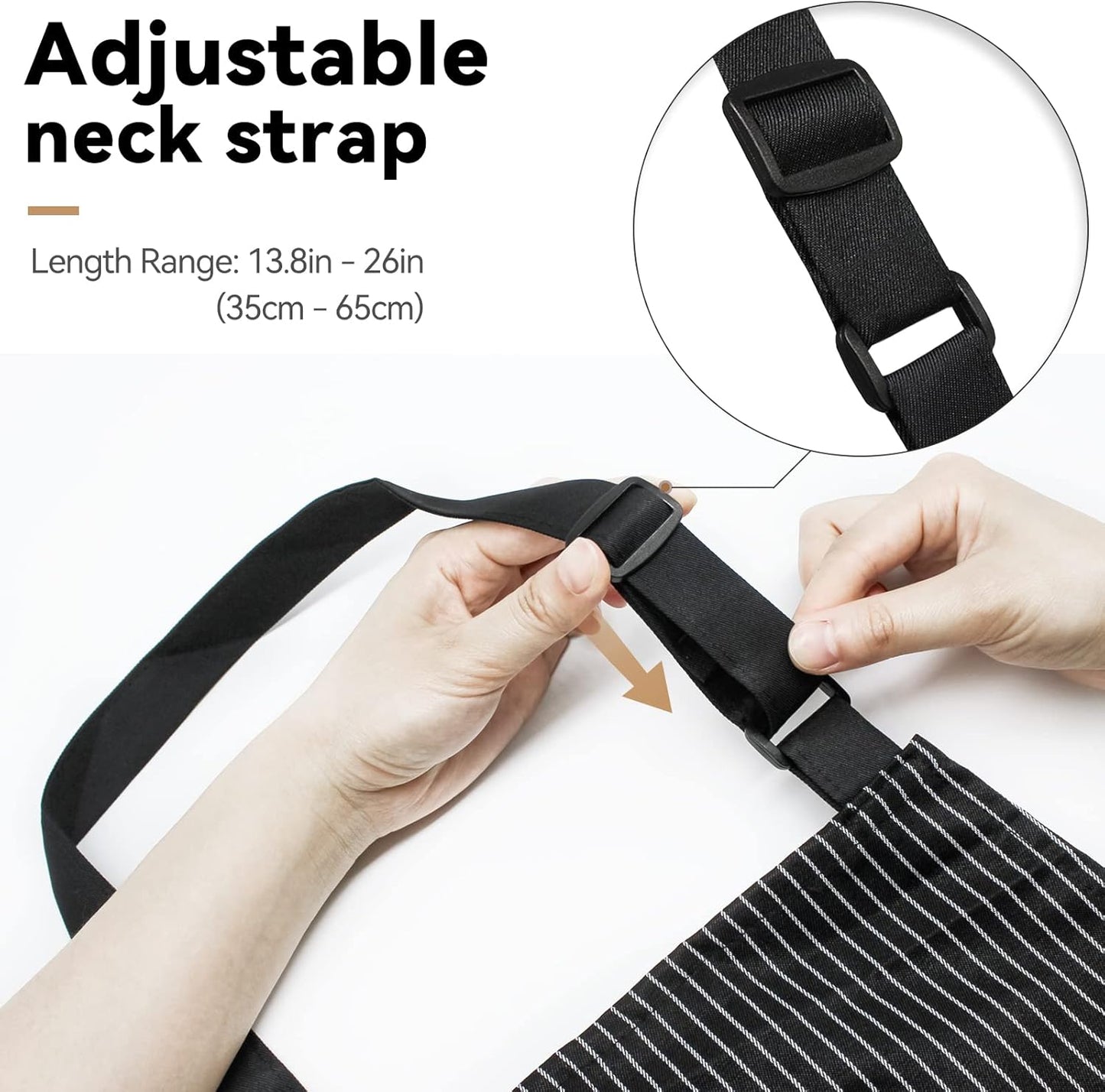 2 Pack Kitchen Cooking Aprons, Adjustable Bib Soft Chef Apron with 2 Pockets for Men Women(Black/Black Pinstripes)