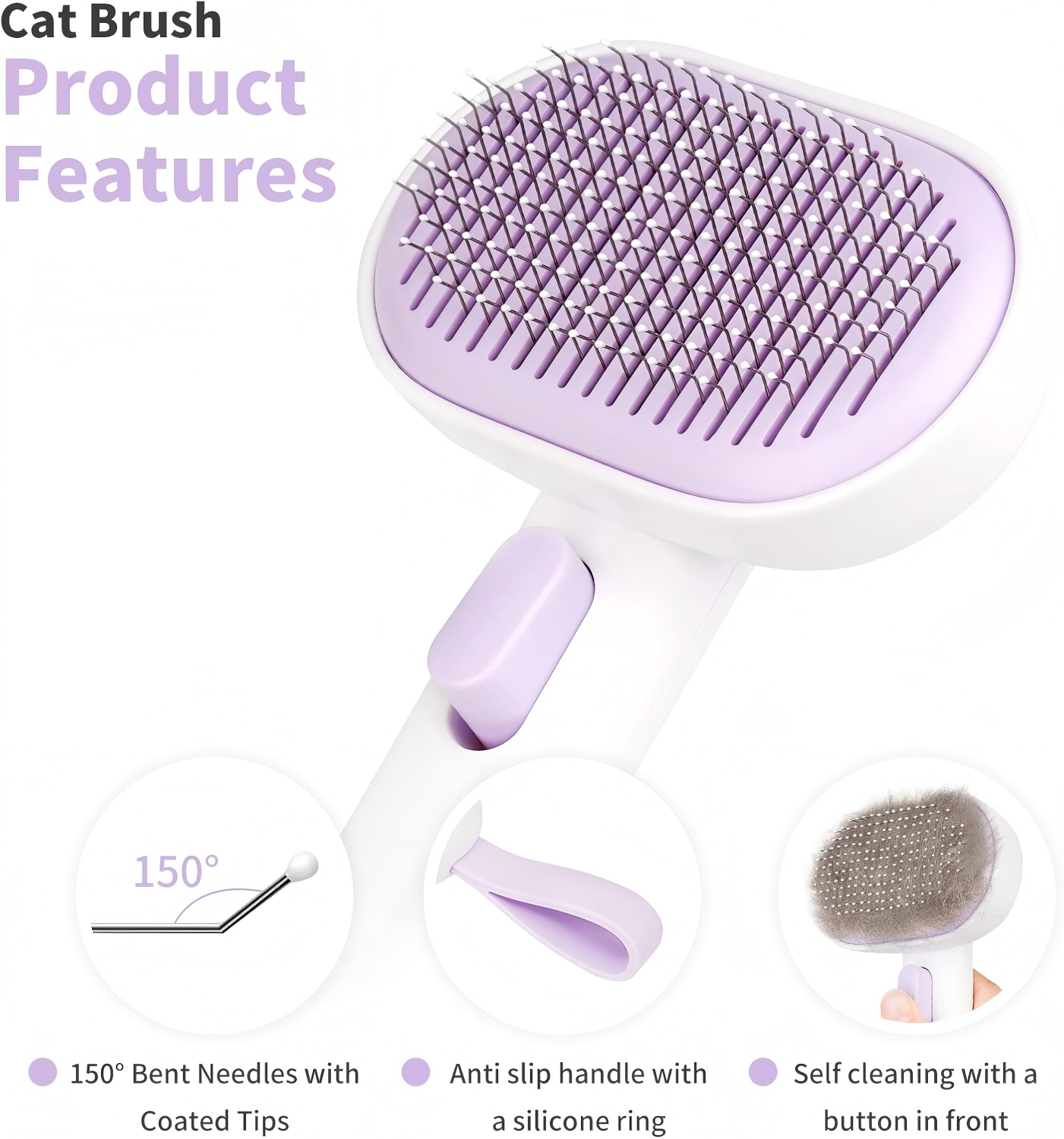 Cat Brush for Shedding, Indoor Cats, Long or Short Haired Cats, Cat Grooming Brush Cat Comb for Kitten Rabbit Massage Removes Loose Fur,Purple