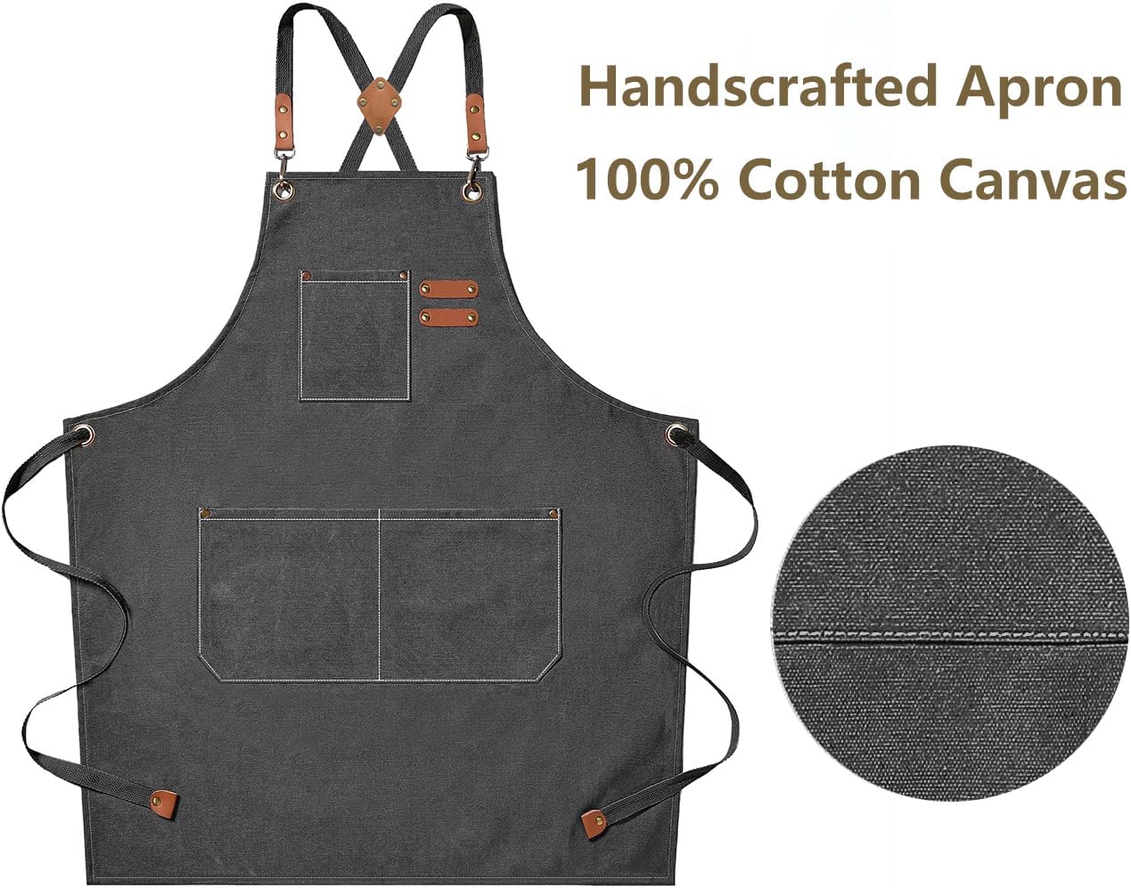 Chef Aprons for Men Women with Oversized Pockets,Cotton Canvas Cross Back Heavy Duty Work Apron,Grey