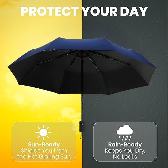 Windproof Compact Umbrellas for Rain - Strong Design & Auto Open & Close - Portable Folding Travel  -All-weather-Light & Portable for Women & Men,Navy