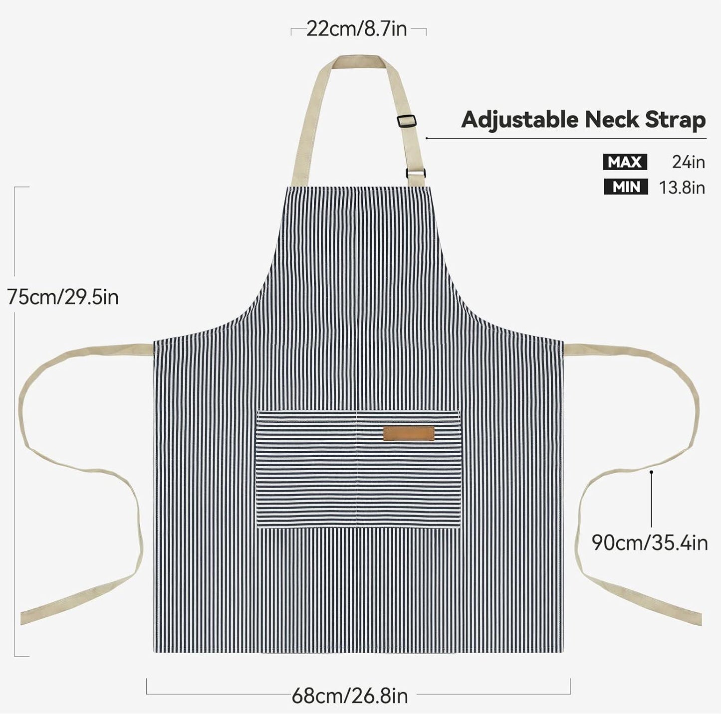2 Pack Kitchen Cooking Aprons, Adjustable Bib Soft Chef Apron with 2 Pockets for Men Women(Blue/Black)