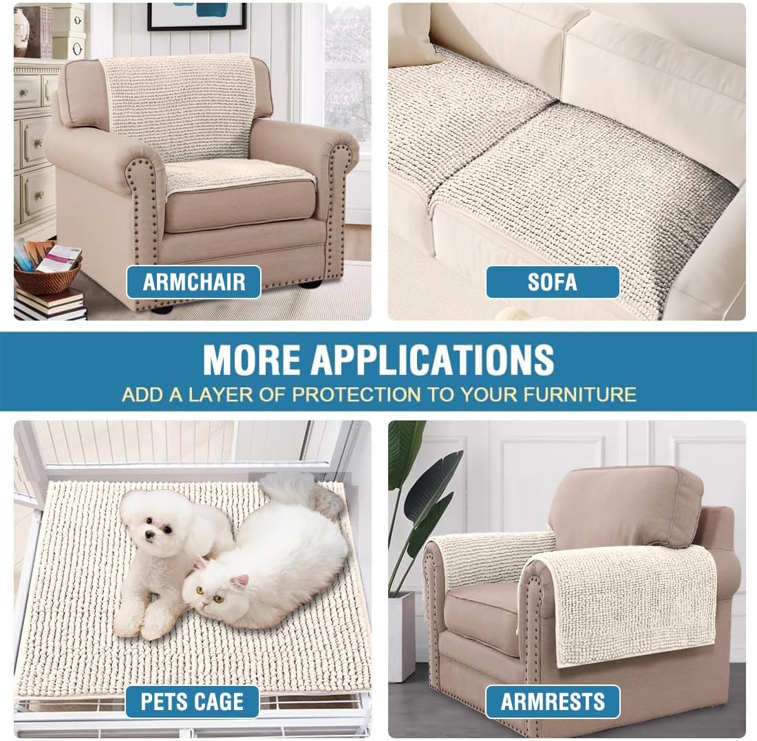 2 Packs Plush Chenille Couch Armrest Cover Thick and Soft Sofa Covers Water Resistant Furniture Protector Cover for Pets,Ivory