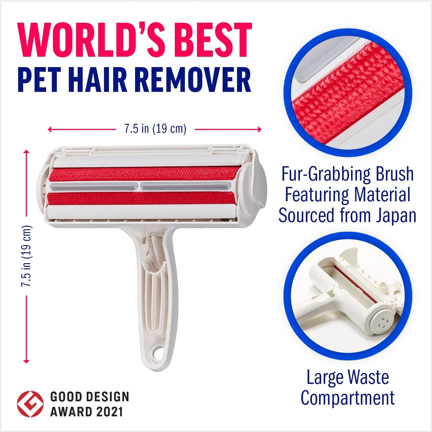 Reusable Cat and Dog Hair Collector for Furniture, Couch, Carpet, Car Seats or Bedding - Portable, Multi-Surface Lint Roller and Fur Removal Tool