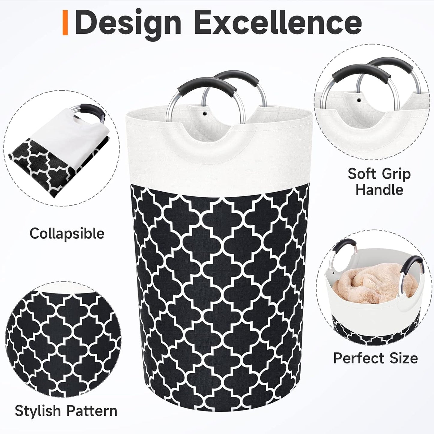 Large Laundry Basket Collapsible Tall With Handles Waterproof Travel Bathroom Essentials Storage For Dorm, Family (Black),82L