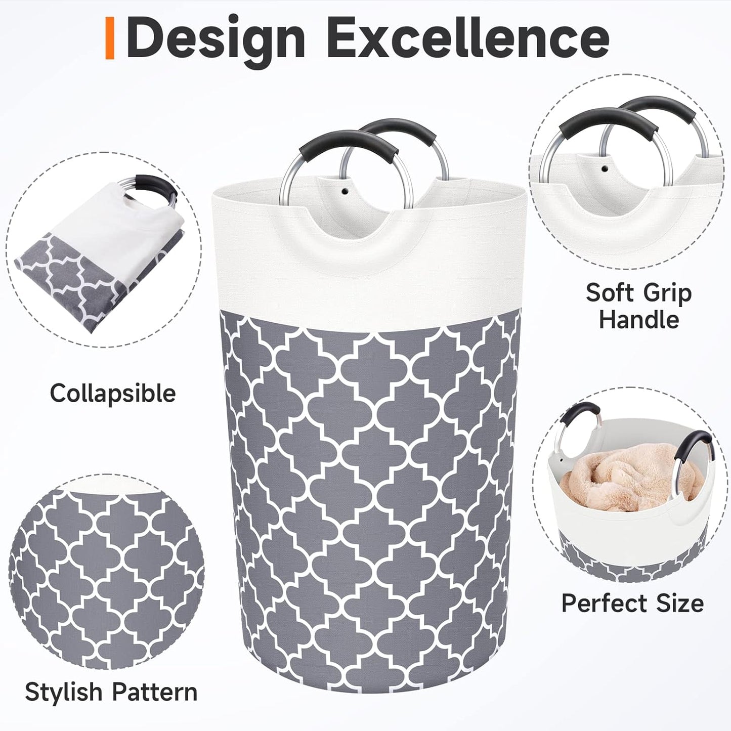 Large Laundry Basket Collapsible Tall With Handles Waterproof Travel Bathroom Essentials Storage For Dorm, Family (Grey),82L