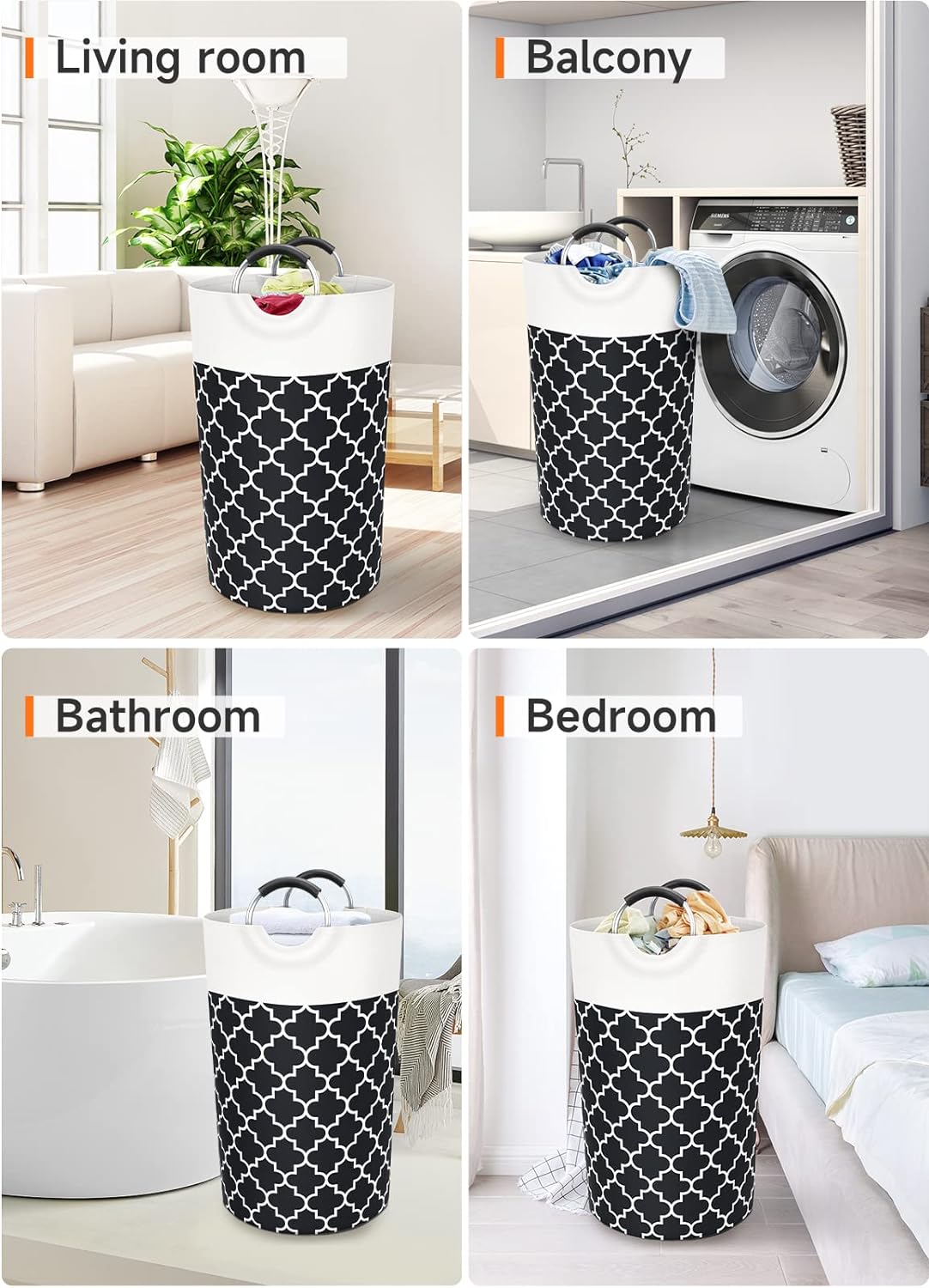 Large Laundry Basket Collapsible Tall With Handles Waterproof Travel Bathroom Essentials Storage For Dorm, Family (Black),82L