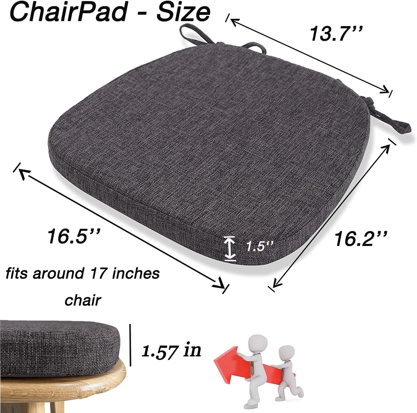 Chair Cushion with Ties for Dining Chairs (1/4/6/8, Charcoal Grey)