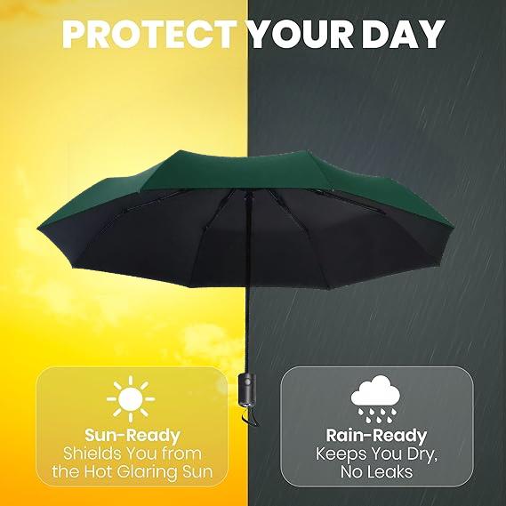 Windproof Compact Umbrellas for Rain - Strong Design & Auto Open & Close - Portable Folding Travel  -All-weather-Light & Portable for Women & Men,Dark Green