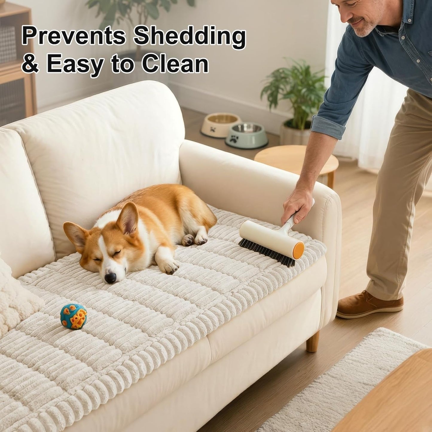Couch Cover for Dogs Washable, Non Slip Fuzzy Pet Couch Covers for 3 Cushion Sofa Pet Friendly, Thick Soft Sofa Slipcovers Cushion Protector, White