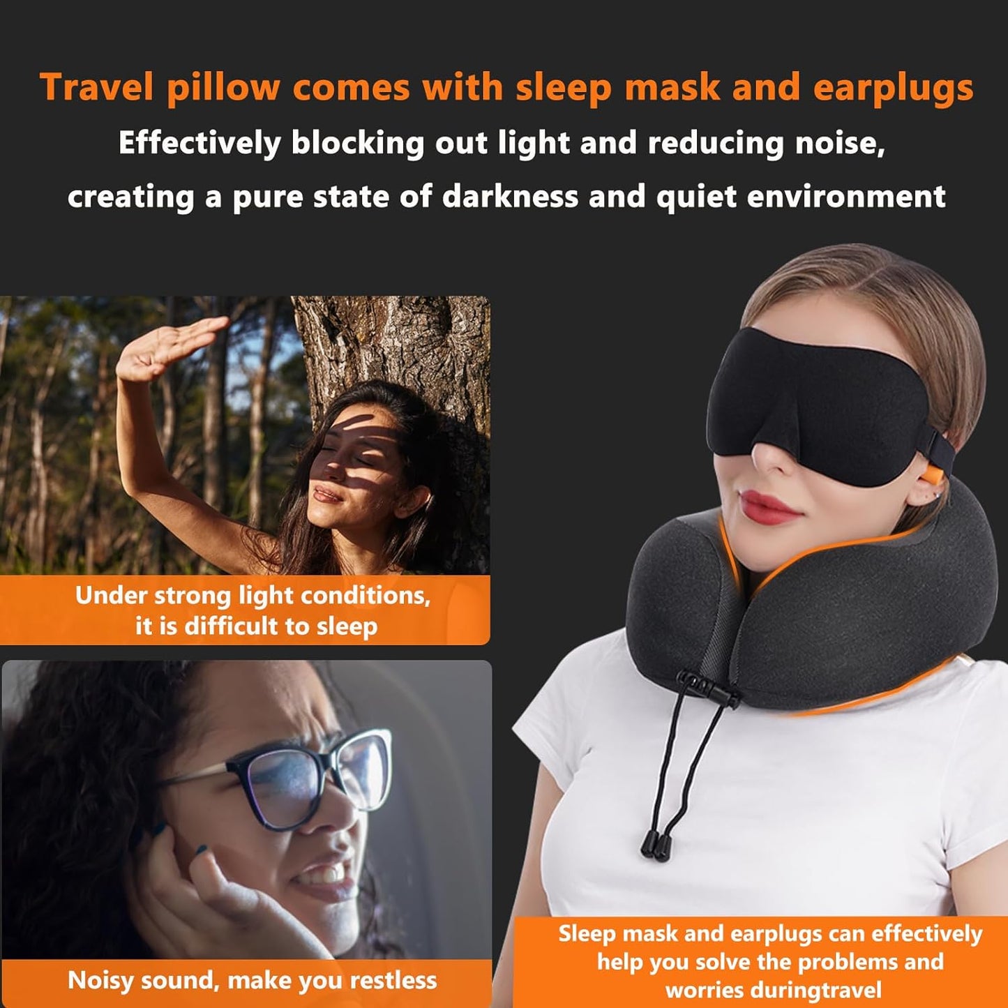 Travel Pillow 100% Pure Memory Foam Neck Pillow, Comfortable & Breathable Cover - Machine Washable, Airplane Travel Kit with 3D Sleep Mask, Earplugs, and Luxury Bag, Blue