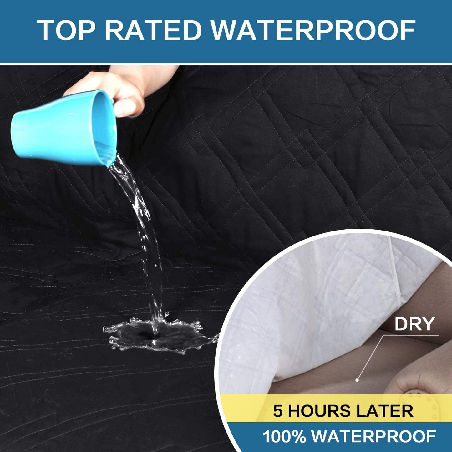 100% Waterproof ,Non-Slip Reclining Cover for Recliner Chair Washable Chair Cover Furniture Protector with Elastic Straps for pet ,kid ,Black