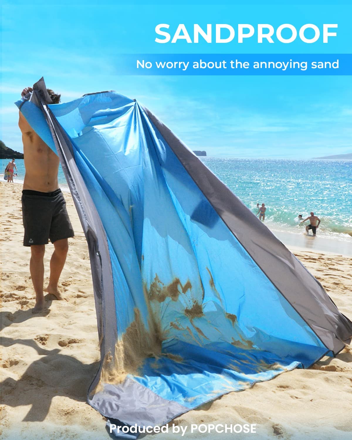 Extra Large Beach Blanket Waterproof Sandproof with 4 Stakes, Easy to Clean, Lightweight ,Fast