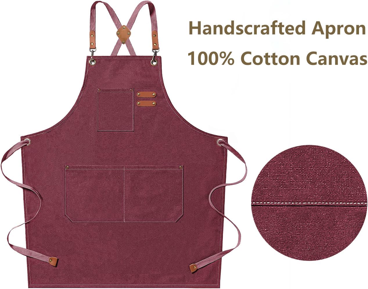 Chef Aprons for Men Women with Oversized Pockets,Cotton Canvas Cross Back Heavy Duty Work Apron,Red