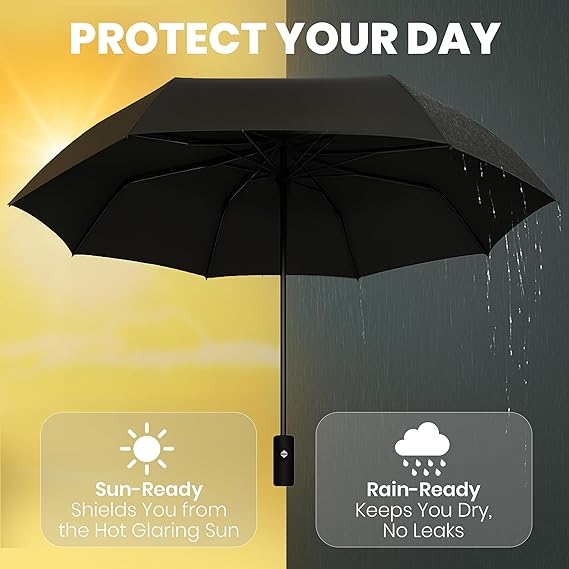 Windproof Compact Umbrellas for Rain - Strong Design & Auto Open & Close - Portable Folding Travel  -All-weather-Light & Portable for Women & Men,Black