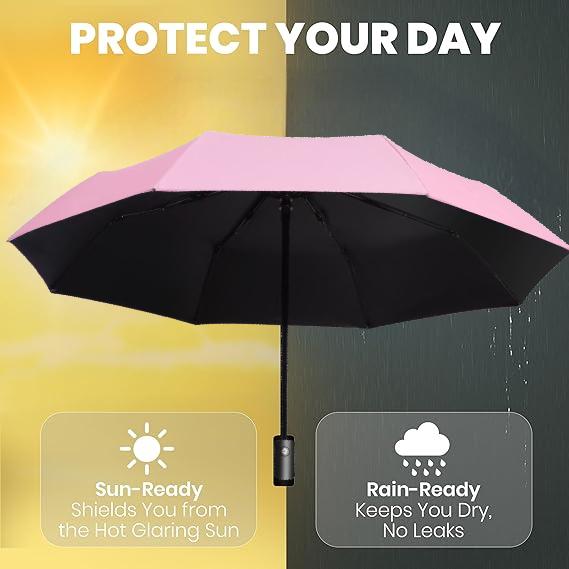 Windproof Compact Umbrellas for Rain - Strong Design & Auto Open & Close - Portable Folding Travel  -All-weather-Light & Portable for Women & Men,Pink