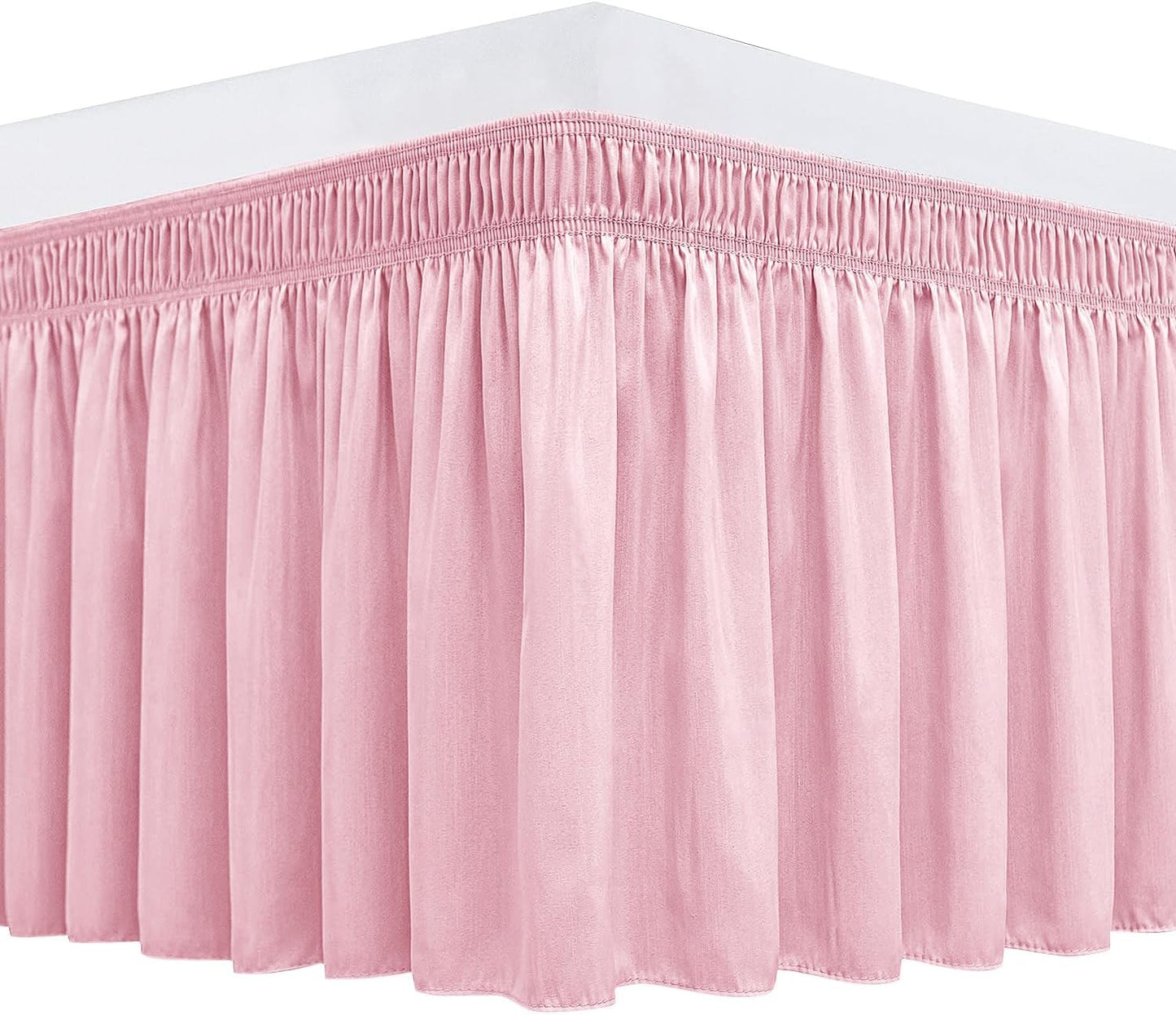 Wrap Around Bed Skirts  15" Drop, Aqua Adjustable Elastic Dust Ruffles Easy Fit Wrinkle & Fade Resistant  Machine Washable ,Pink