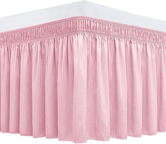 Wrap Around Bed Skirts  15" Drop, Aqua Adjustable Elastic Dust Ruffles Easy Fit Wrinkle & Fade Resistant  Machine Washable ,Pink