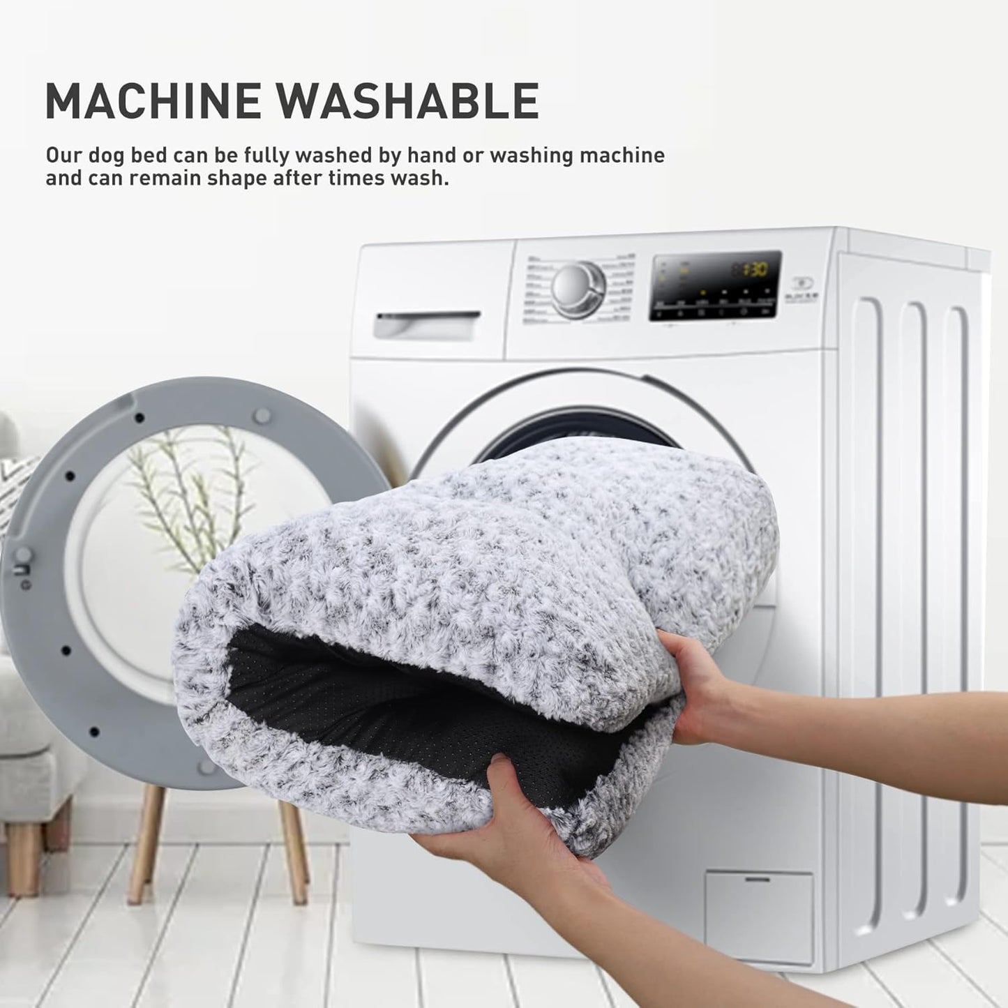 Washable Dog Bed Deluxe Plush Dog Crate Beds Comfy Kennel Pad Anti-Slip Pet Sleeping Mat for Large, Jumbo, Medium, Small Dogs Breeds,Cats,Grey