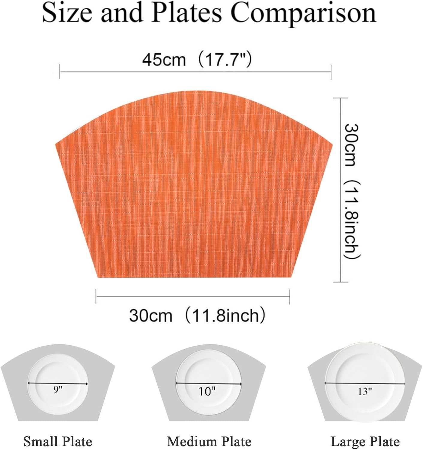 Round Table Placemats Set Wedge Shaped Place Mat with Centerpiece Round Mat Heat Resistant Table Mats Washable, Orange