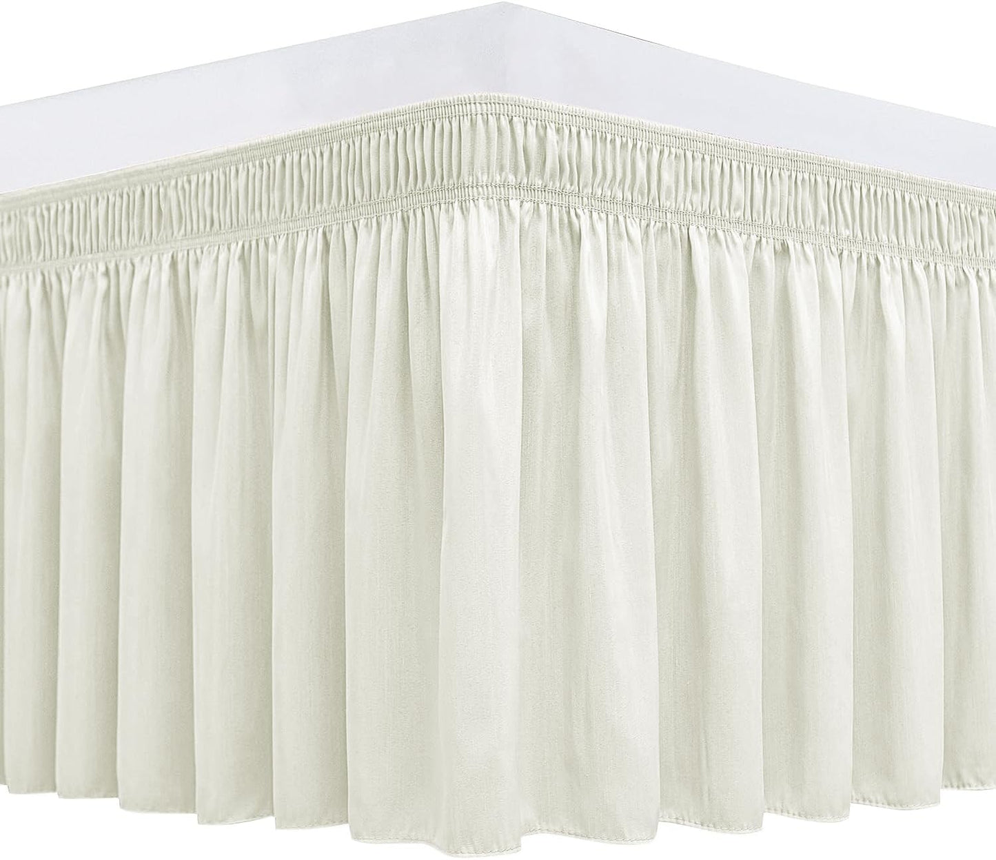 Wrap Around Bed Skirts  15" Drop, Aqua Adjustable Elastic Dust Ruffles Easy Fit Wrinkle & Fade Resistant  Machine Washable ,Beige