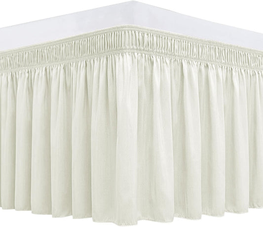 Wrap Around Bed Skirts 15" Drop, Aqua Adjustable Elastic Dust Ruffles Easy Fit Wrinkle & Fade Resistant Machine Washable ,Beige