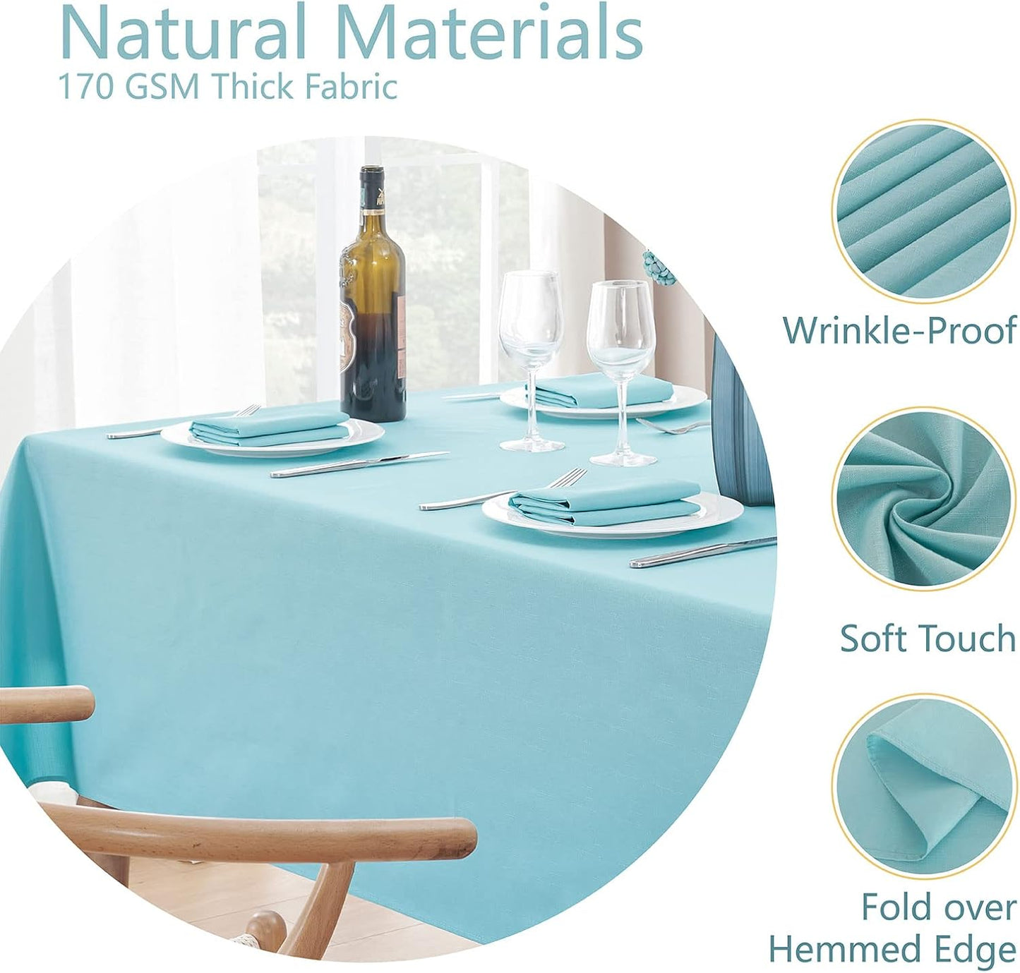 Tablecloths, Waterproof Table Cloth, Linens Wrinkle Free Anti-Fading, Rustic Table Cover Decoration for Kitchen Dinning Christmas,Lake Blue