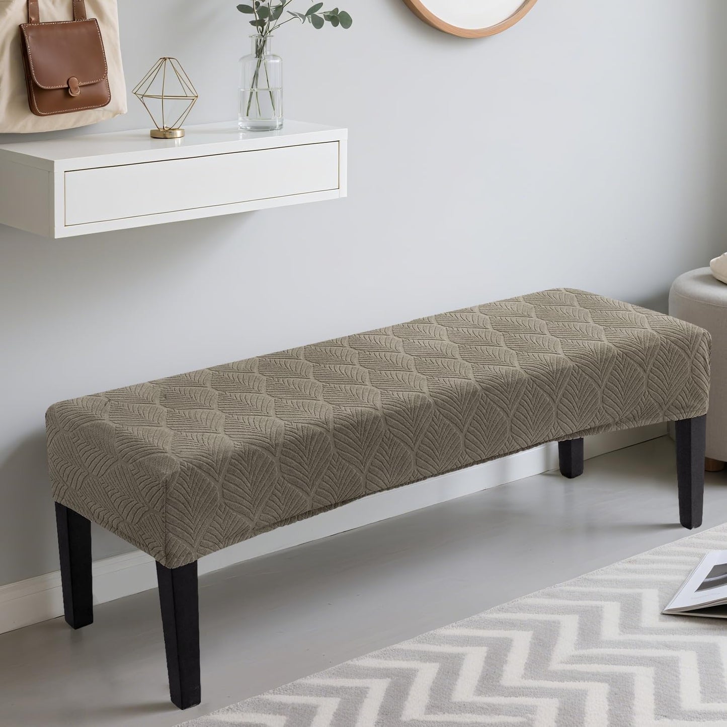 Dining Bench Cover Waterproof, Washable Long Bench Covers Slipcover, Stretch Rectangle Bench Seat Covers for Living Rooms, Bedroom, Kitchen, Piano Bench Cover, Taupe