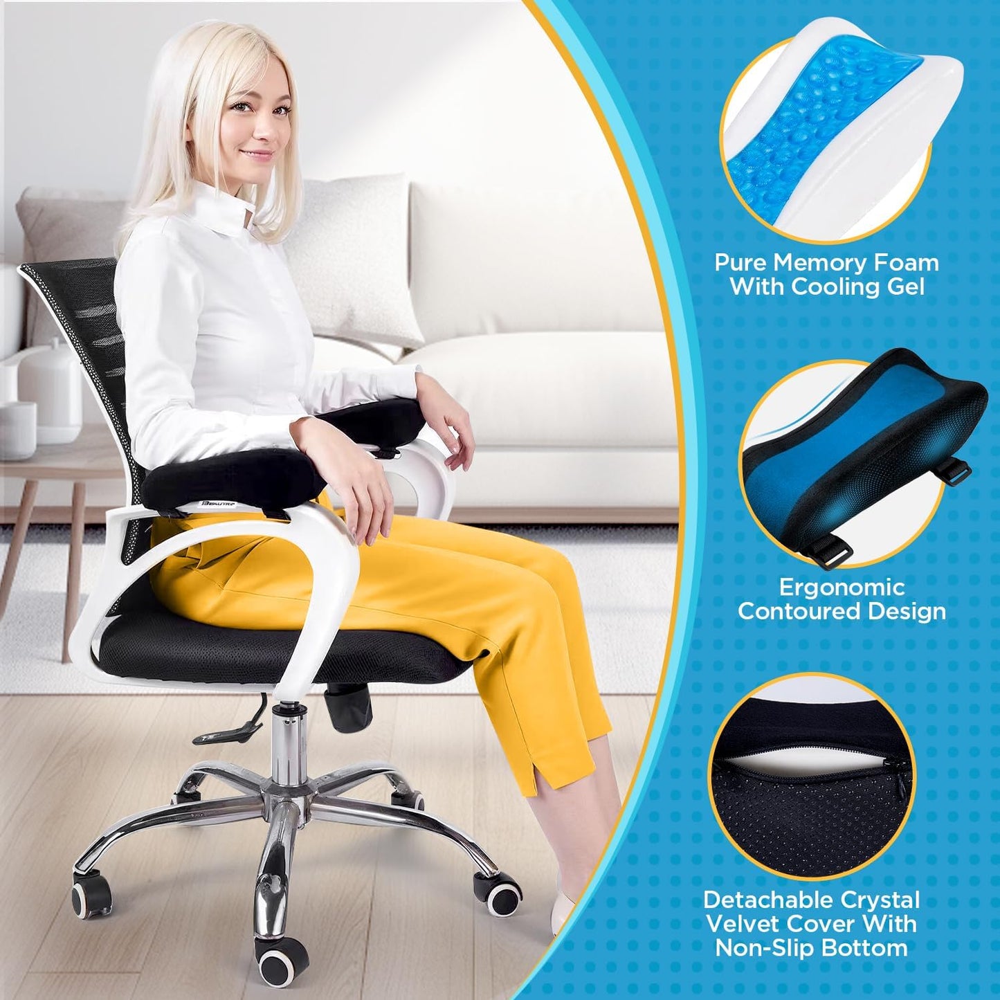Ergonomic Armrest Pads- Office Chair Arm Rest Cover Pillow - Elbow Support Cushion for Computer, Gaming and Desk Chairs (Set of 2, Grey Suede Cover)