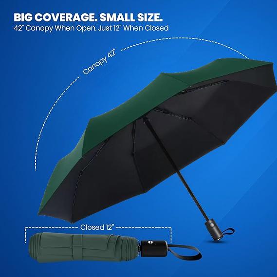 Windproof Compact Umbrellas for Rain - Strong Design & Auto Open & Close - Portable Folding Travel  -All-weather-Light & Portable for Women & Men,Dark Green