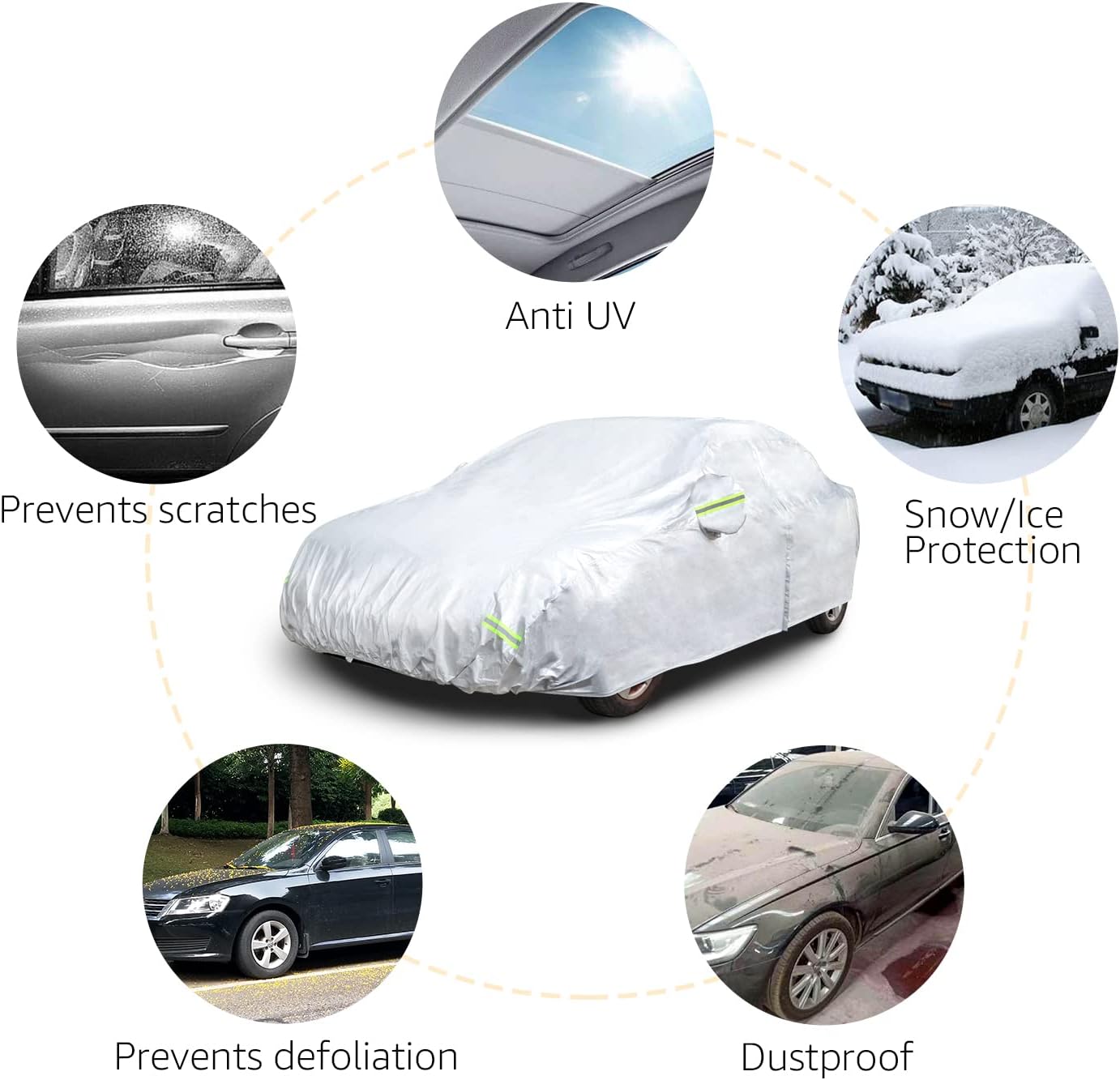 Car Cover, Indoor Protection, Breathable Dustproof Cover, Gray, 210D Oxford Cotton inside,See Vehicle Size,Winter Rain Sun SUV Sedan,Black