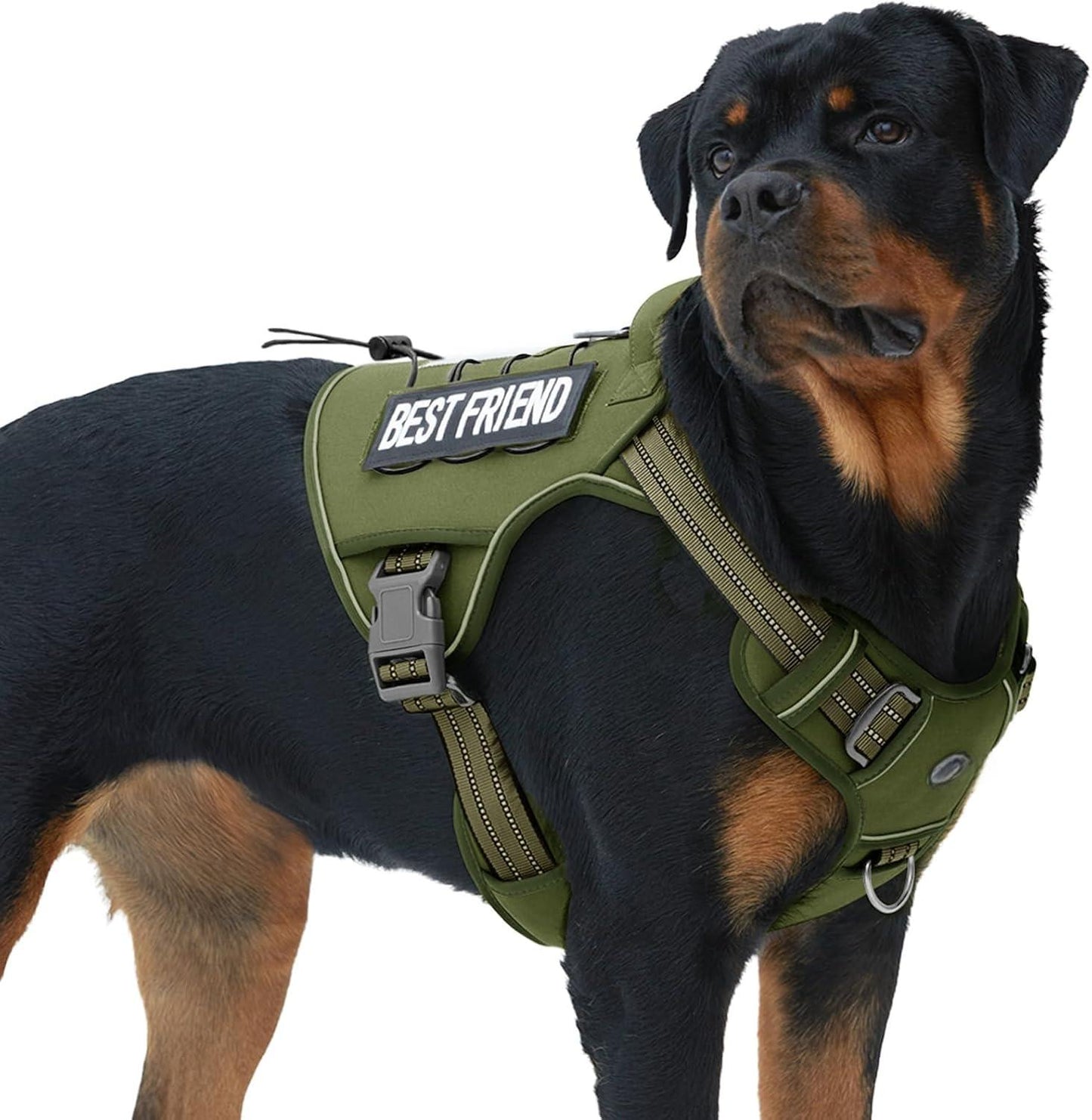 Tactical Dog Harness for Large, Heavy Duty Pet Harness with Handle, No-Pull Service Vest , Adjustable for Training Hunting Walking,Green