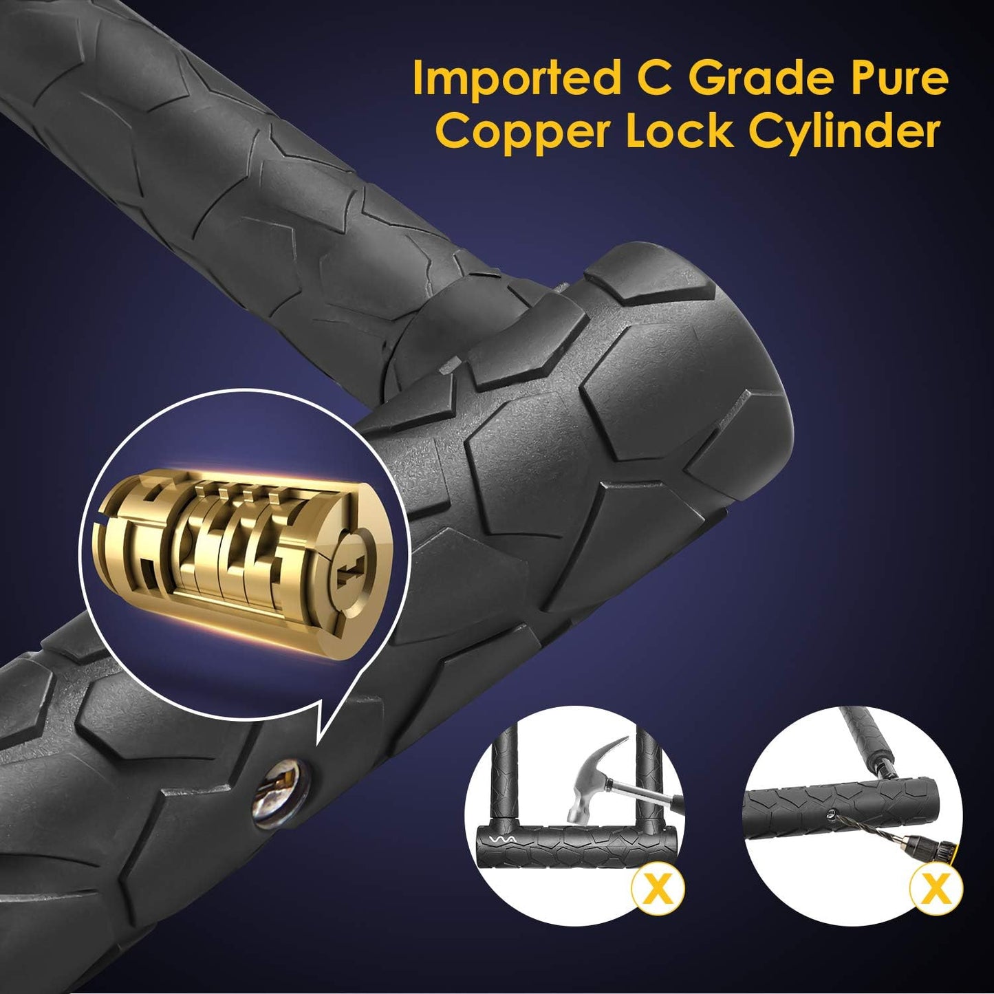 Bike Lock: Heavy Duty Anti Theft Bike U Lock with Security Steel Cable, Keys & Sturdy Mounting Bracket for Road, Mountain, Electric & Folding Bike,Large