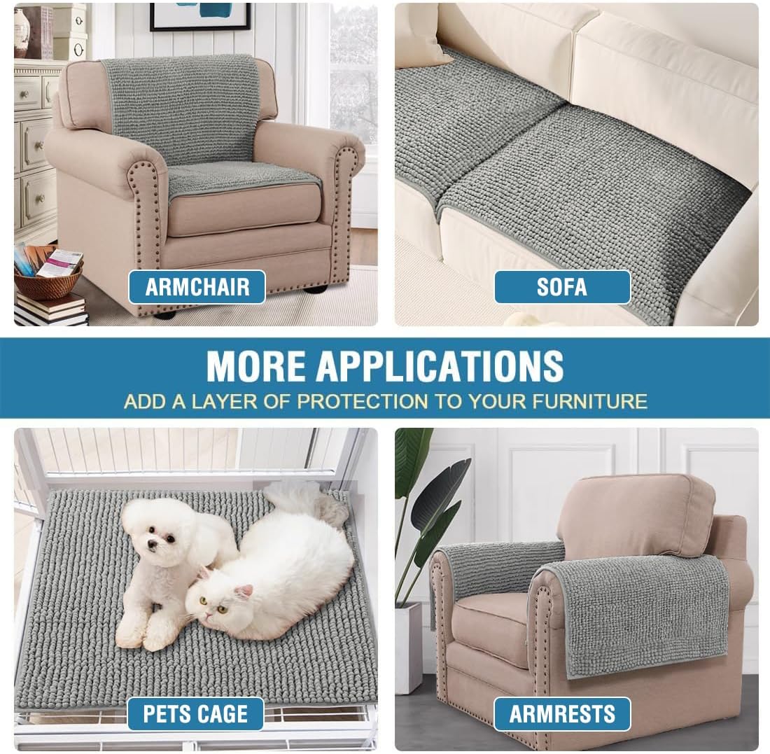 2 Packs Plush Chenille Couch Armrest Cover Thick and Soft Sofa Covers Water Resistant Furniture Protector Cover for Pets,Dove