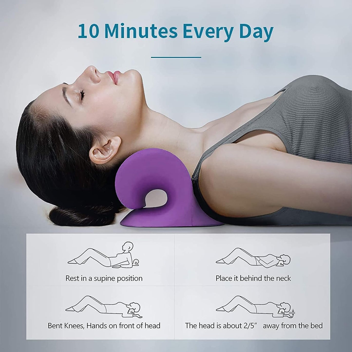 Neck and Shoulder Relaxer, Cervical Traction Device for TMJ Pain Relief and Cervical Spine Alignment, Neck Stretcher (Purple)
