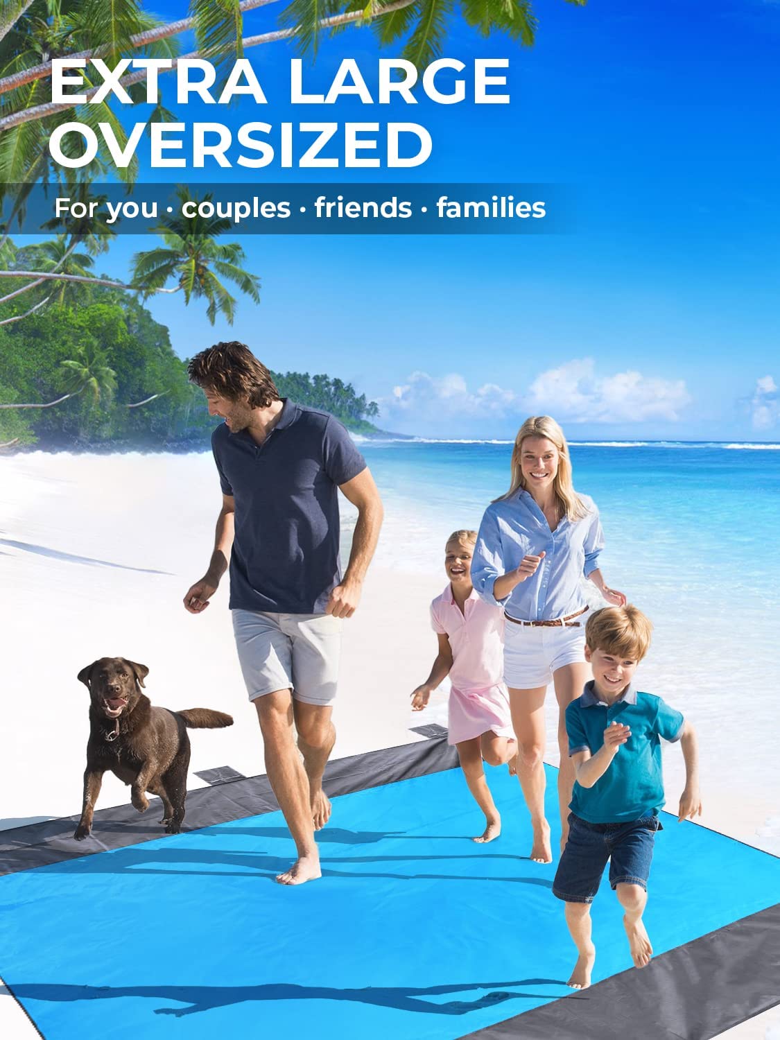 Extra Large Beach Blanket Waterproof Sandproof with 4 Stakes, Easy to Clean, Lightweight ,Fast