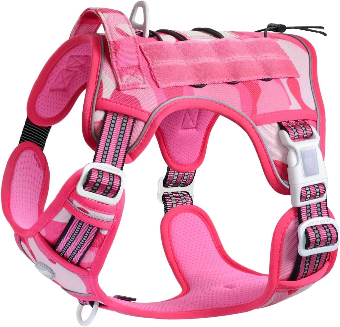   Tactical Dog Harness for Large, Heavy Duty Pet Harness with Handle, No-Pull Service Vest , Adjustable for Training Hunting Walking,Pink Camo