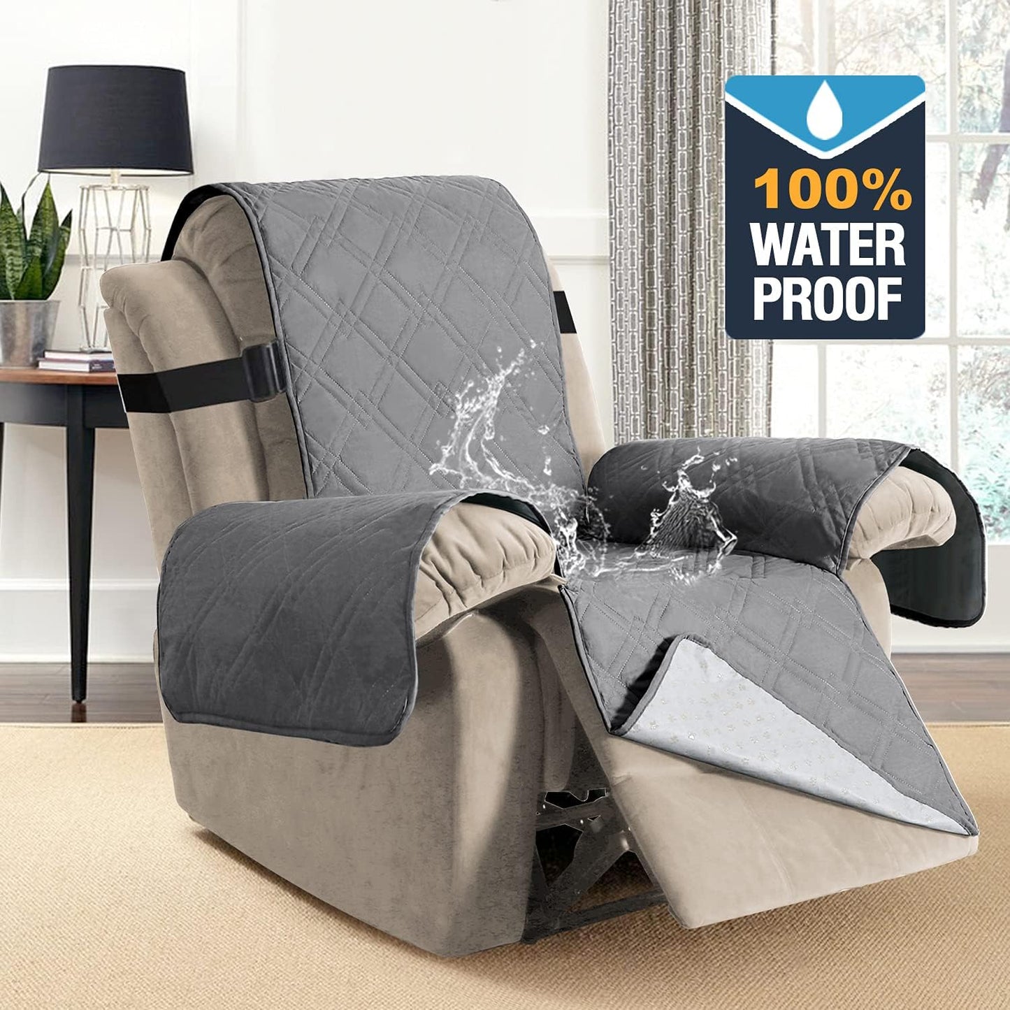 100% Waterproof ,Non-Slip Reclining Cover for Recliner Chair Washable Chair Cover Furniture Protector with Elastic Straps for pet ,kid ,Dove