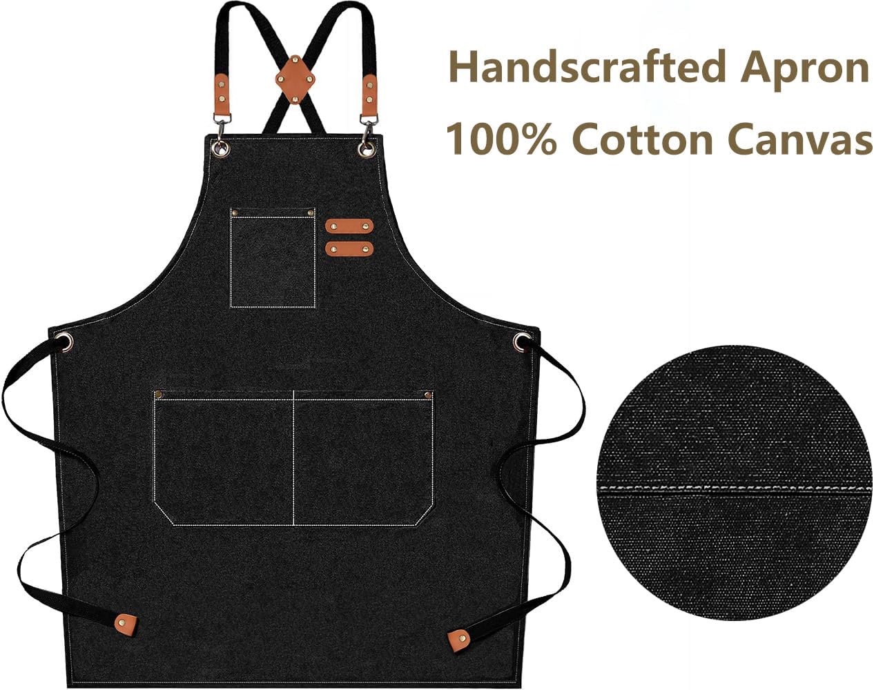 Chef Aprons for Men Women with Oversized Pockets,Cotton Canvas Cross Back Heavy Duty Work Apron,Black