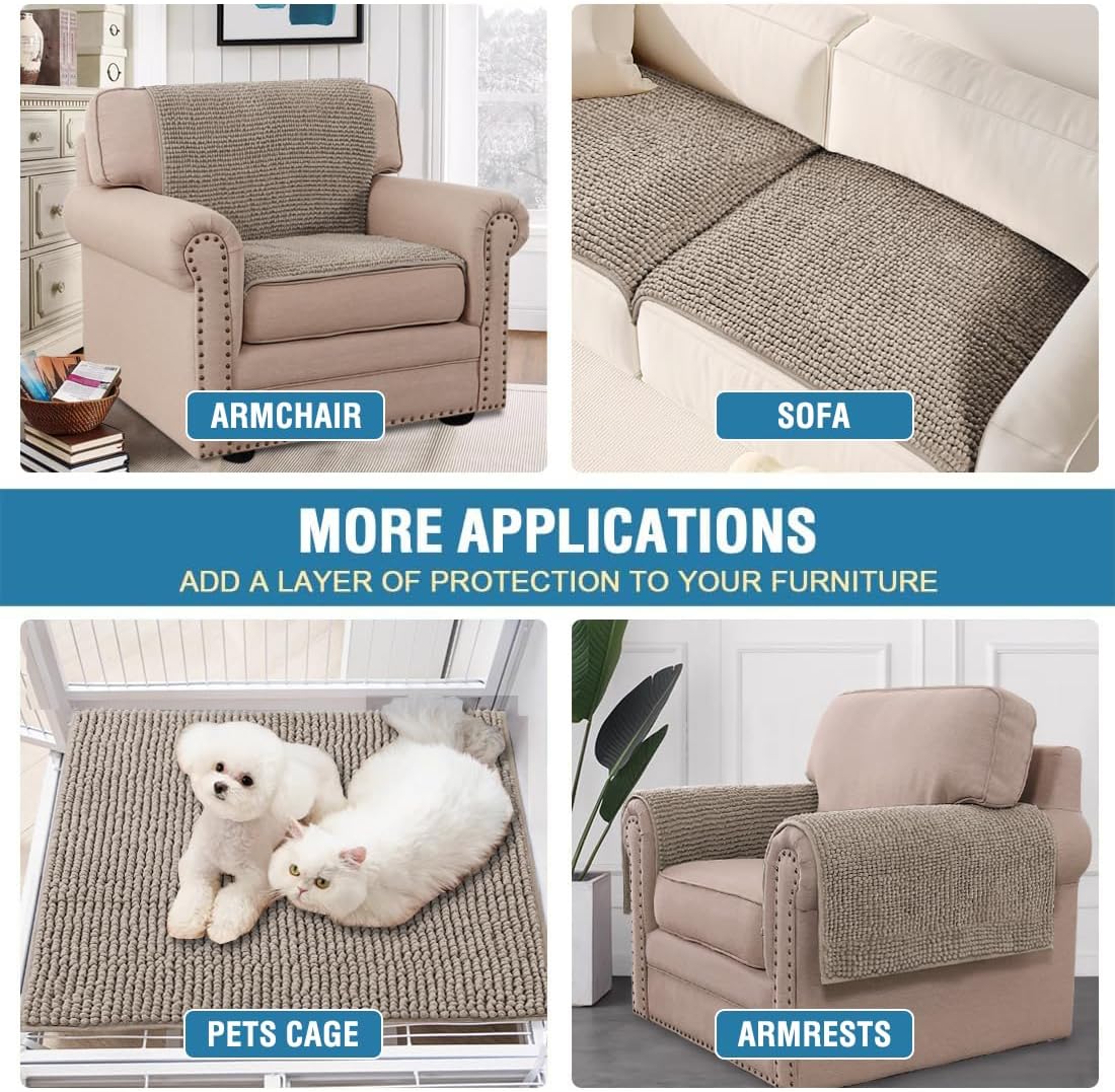 2 Packs Plush Chenille Couch Armrest Cover Thick and Soft Sofa Covers Water Resistant Furniture Protector Cover for Pets,Taupe