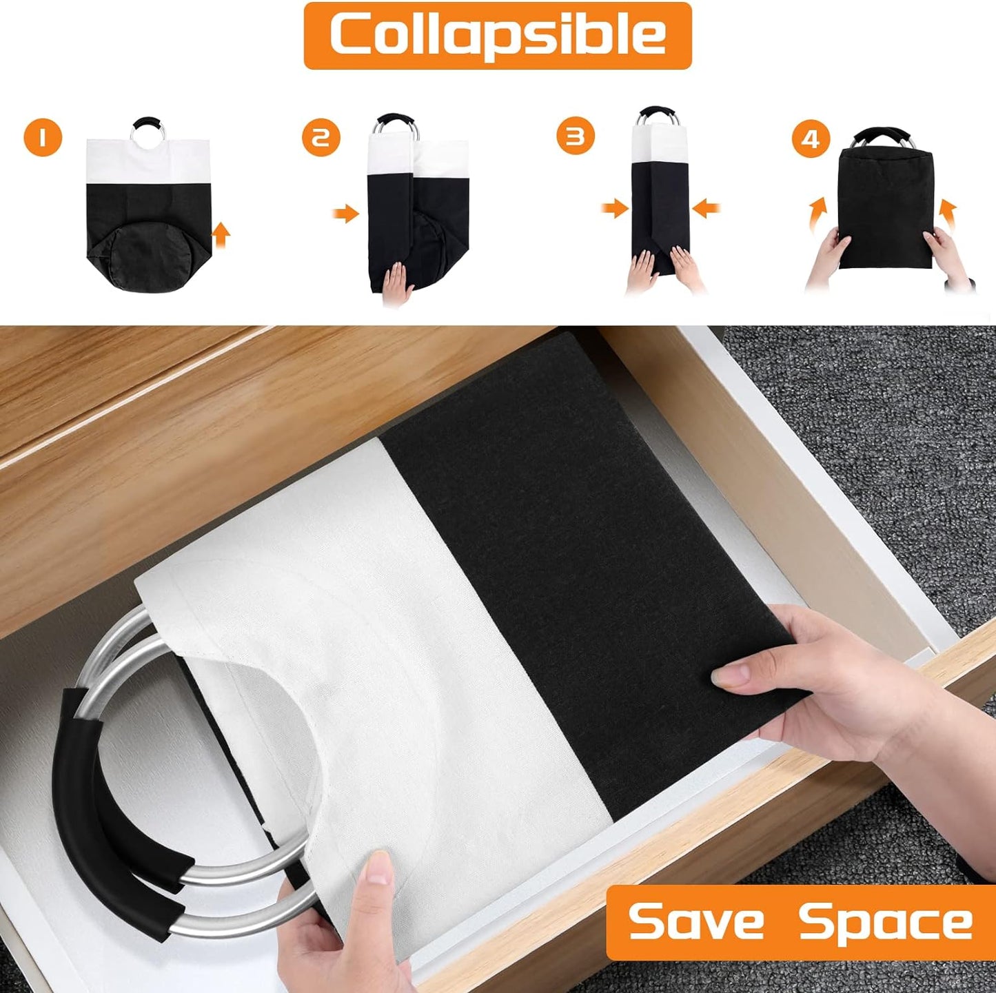 Large Laundry Basket Collapsible Tall With Handles Waterproof Travel Bathroom Essentials Storage For Dorm, Family (Black),90L