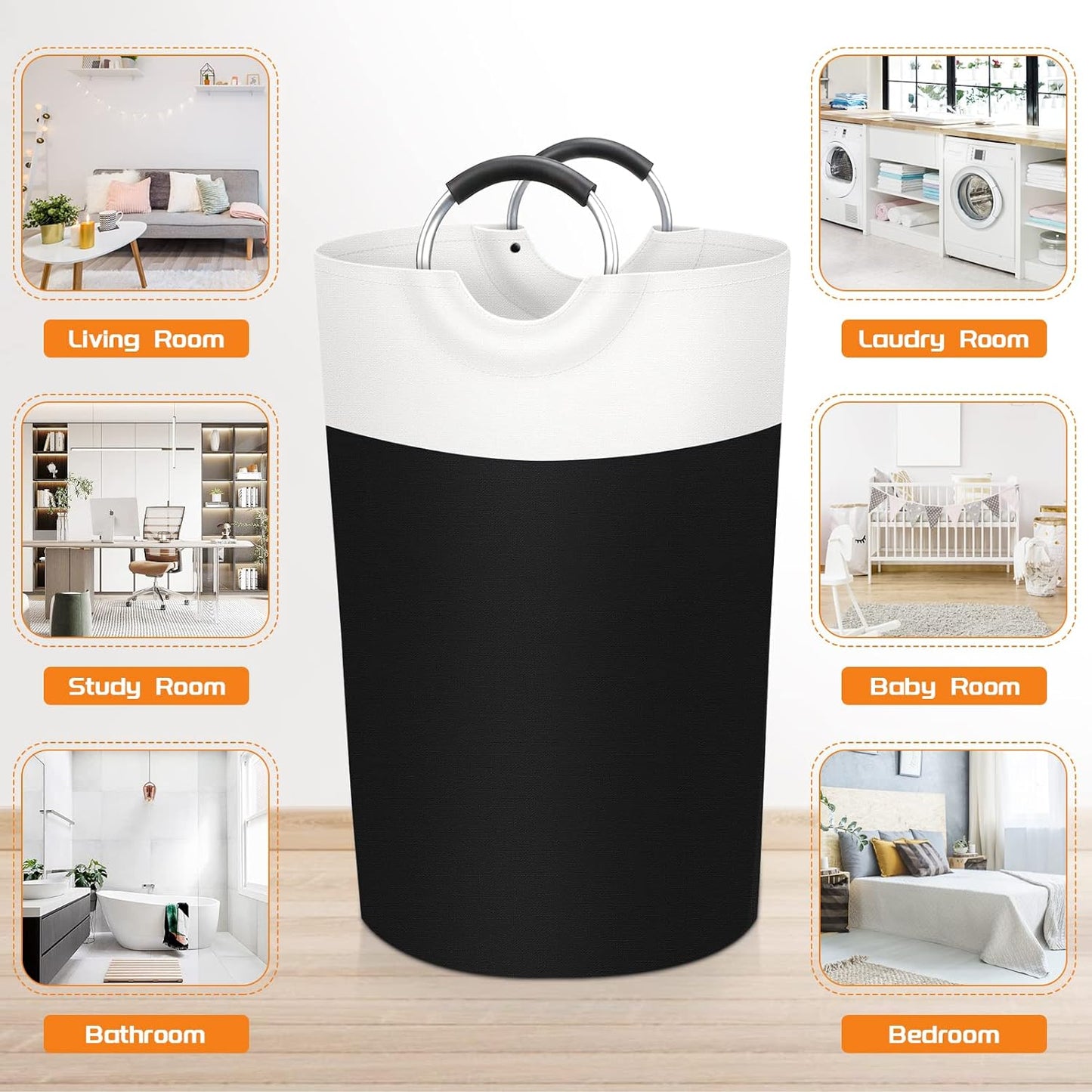 Large Laundry Basket Collapsible Tall With Handles Waterproof Travel Bathroom Essentials Storage For Dorm, Family (Black),90L