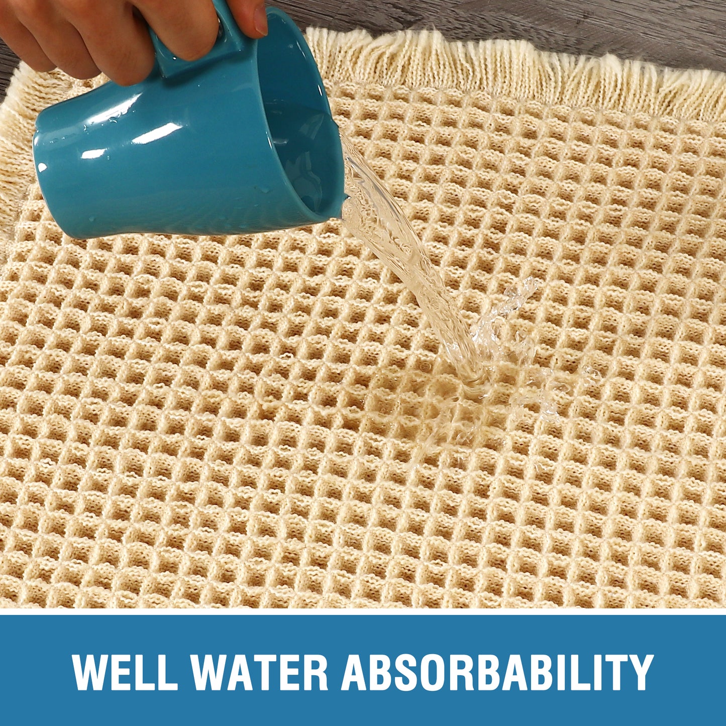 Waffle Bath Mat, Super Absorbent Non Slip Bath Mats for Bathroom Floor, Machine Washable Bathroom Rugs with Tassels,Ultra Soft,Yellow