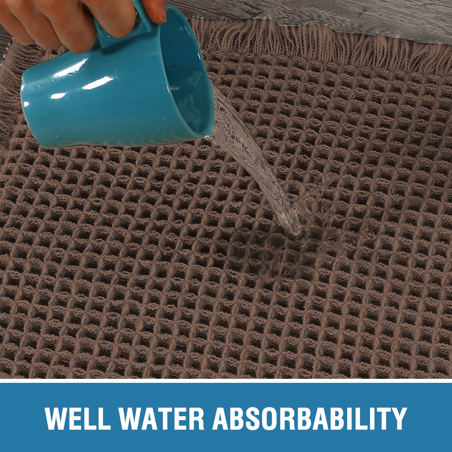 Waffle Bath Mat, Super Absorbent Non Slip Bath Mats for Bathroom Floor, Machine Washable Bathroom Rugs with Tassels,Ultra Soft,Coffee