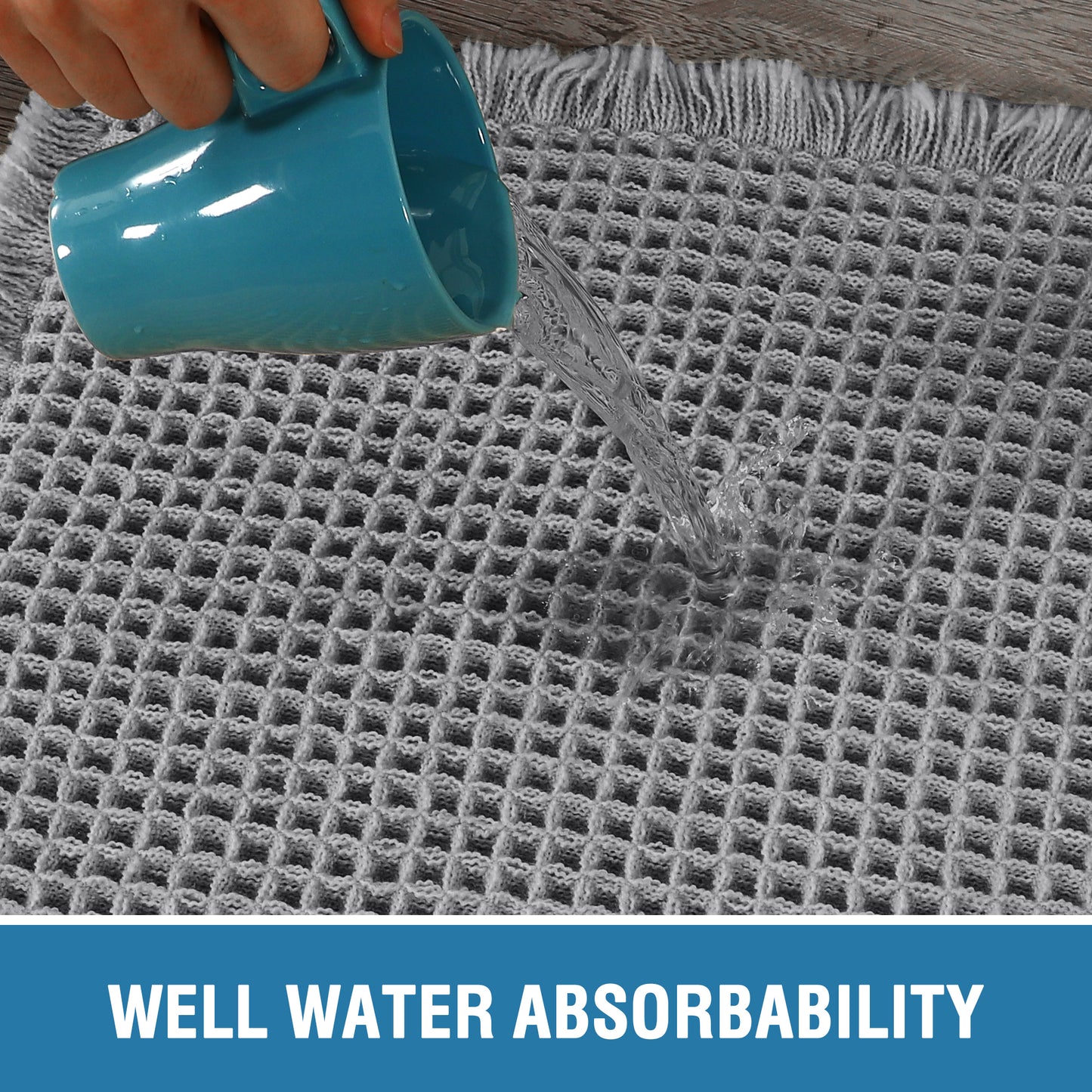 Waffle Bath Mat, Super Absorbent Non Slip Bath Mats for Bathroom Floor, Machine Washable Bathroom Rugs with Tassels,Ultra Soft,Smog