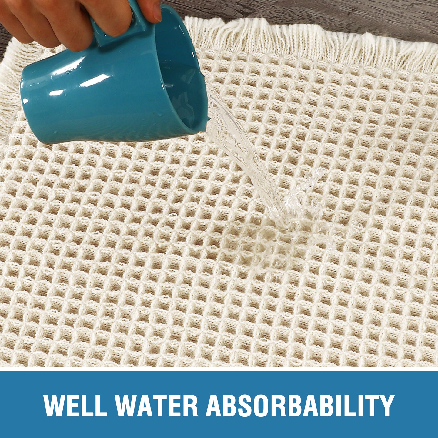 Waffle Bath Mat, Super Absorbent Non Slip Bath Mats for Bathroom Floor, Machine Washable Bathroom Rugs with Tassels,Ultra Soft,Beige
