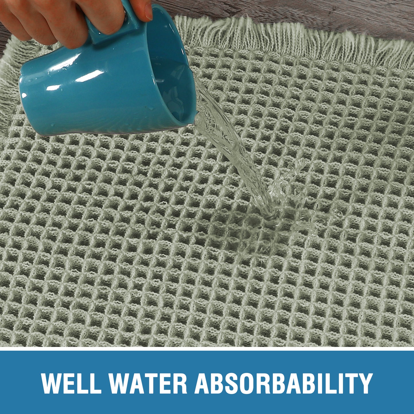 Waffle Bath Mat, Super Absorbent Non Slip Bath Mats for Bathroom Floor, Machine Washable Bathroom Rugs with Tassels,Ultra Soft,Sage