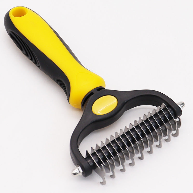 Pet Grooming Brush - Double Sided Shedding and Dematting Undercoat Rake Comb for Dogs and Cats,Extra Wide, Yellow