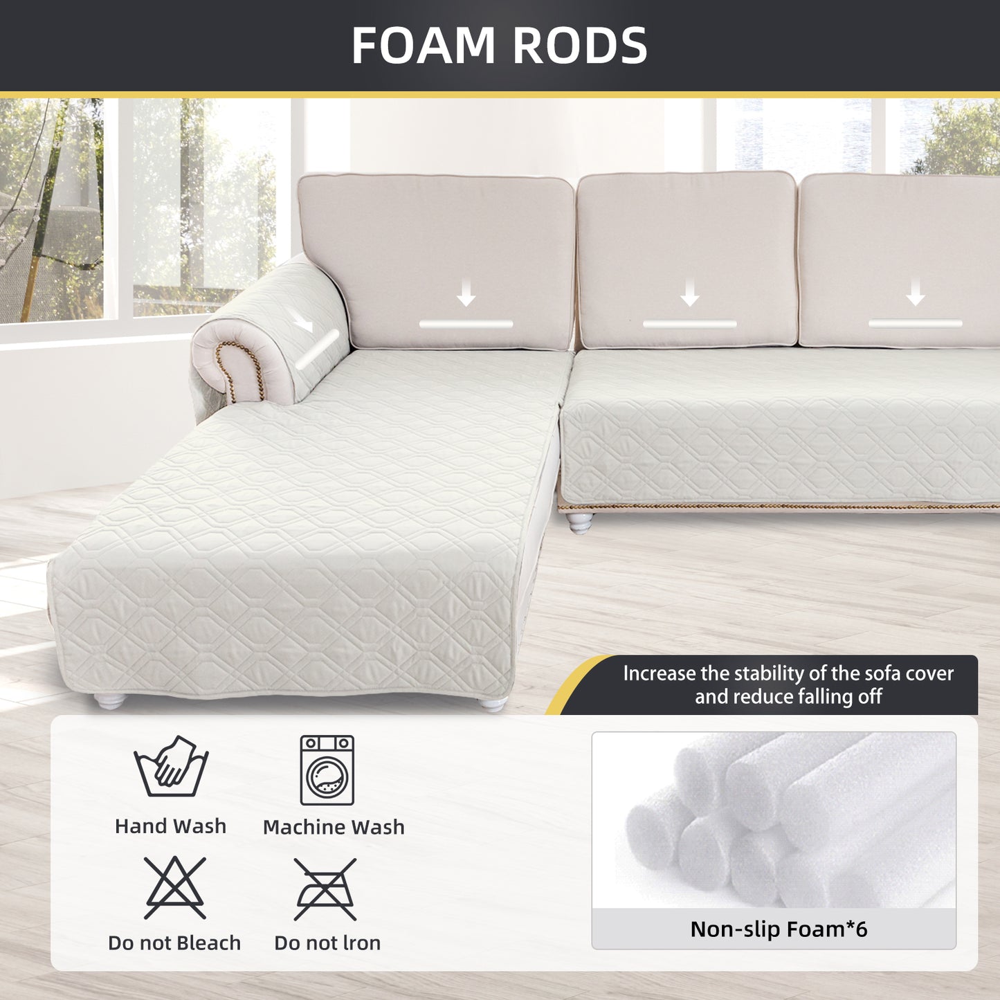 L Shape Sectional Couch Covers 2-Piece 100% Waterproof Pet Couch Covers for Sectional Sofa Washable(Left Chaise + 2/3 Seat Sofa, White)