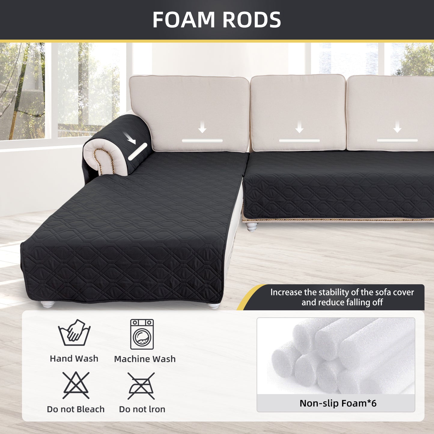 L Shape Sectional Couch Covers 2-Piece 100% Waterproof Pet Couch Covers for Sectional Sofa Washable(Left Chaise + 2/3 Seat Sofa, Black)