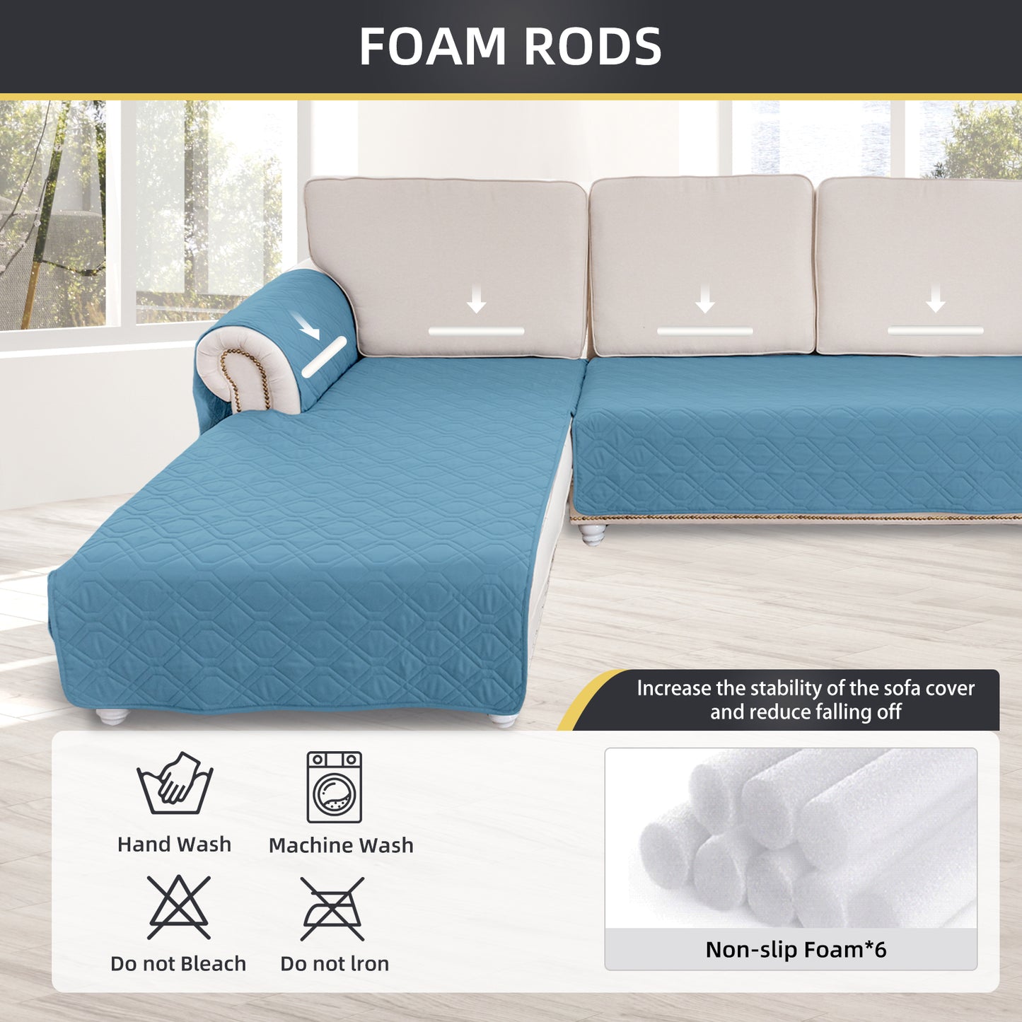 L Shape Sectional Couch Covers 2-Piece 100% Waterproof Pet Couch Covers for Sectional Sofa Washable(Left Chaise + 2/3 Seat Sofa,Grey Blue)